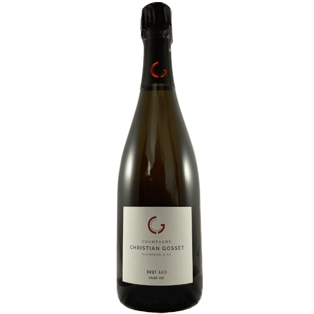 Champagneflaske på hvid baggrund, Champagne Christian Gosset, Brut A03, Grand Cru
