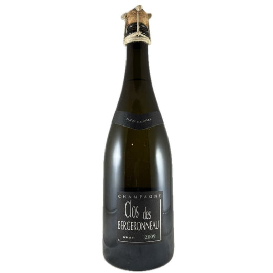 Champagne flaske, Champagne F. Bergeronneau-Marion, Clos des Bergeronneau, brut, 2009, Premier Cru, Pinot Meunier, lukket med snor om korkprop