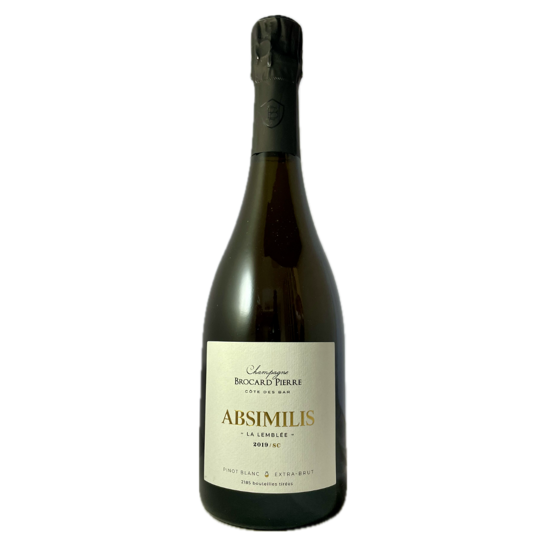 Champagneflaske på hvid baggrund, Champagne Brocard Pierre, Absimilis, 2019/sc, Pinot Blanc Extra Brut