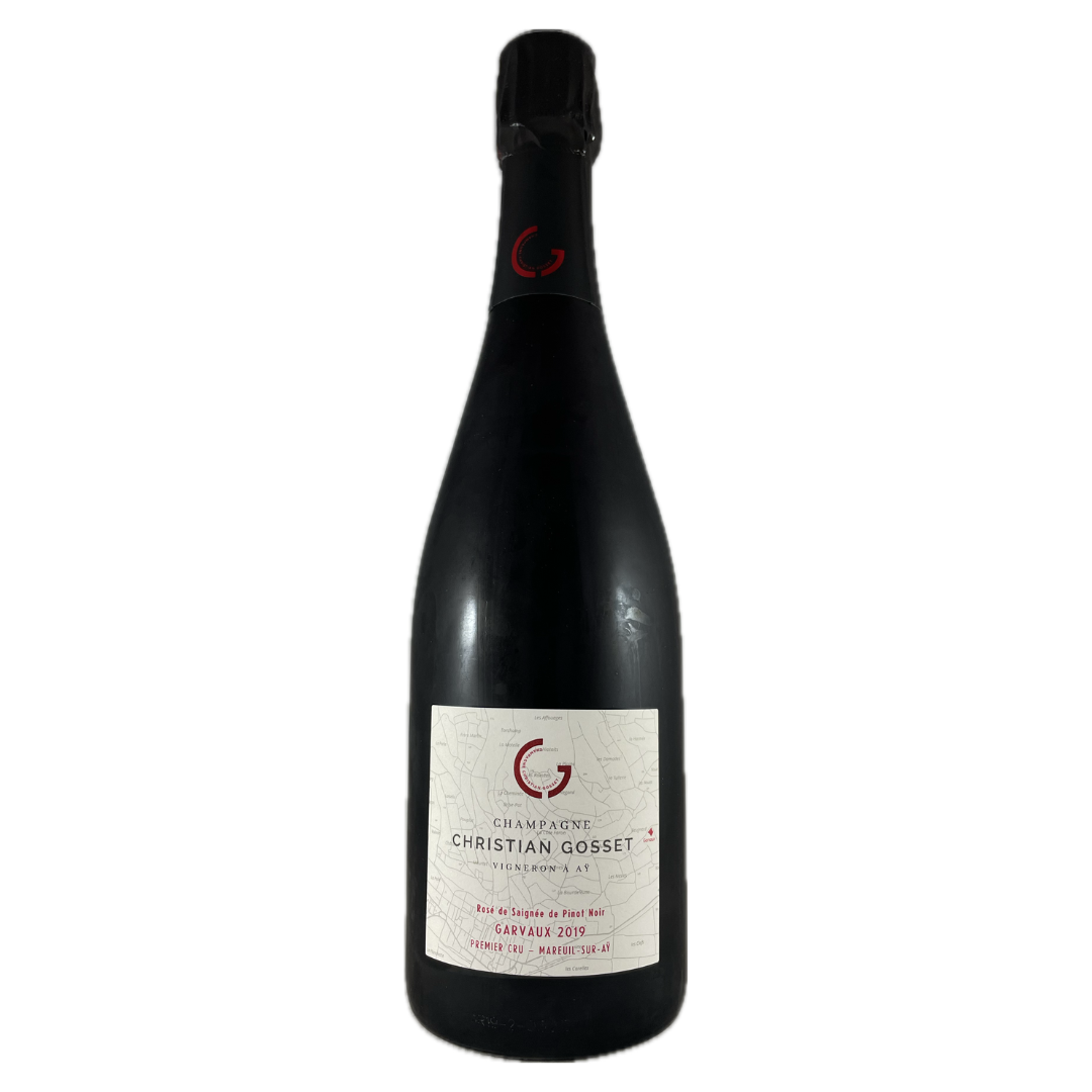 Champagneflaske på hvid baggrund, Champagne Christian Gosset, Garvaux 2019, Grand Cru