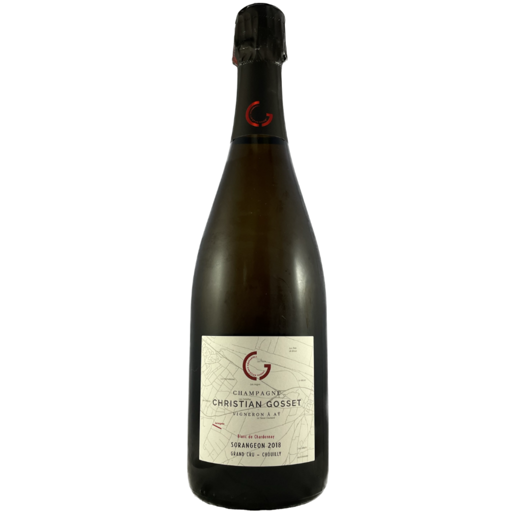 Champagneflaske på hvid baggrund, Champagne Christian Gosset, Sorangeon 2018, Grand Cru