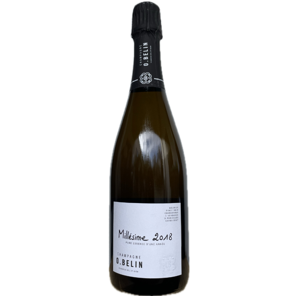 Champagneflaske på hvid baggrund, Champagne O. Belin, Millésime 2018