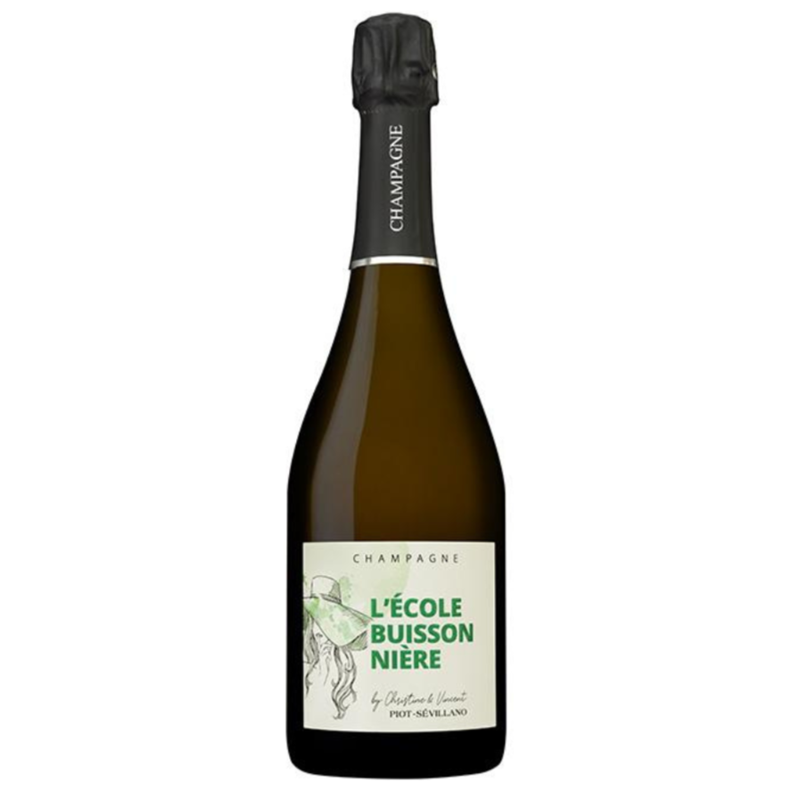 Champagne flaske på hvid baggrund, Champagne Piot-Sévillano, L'École Buissonnière