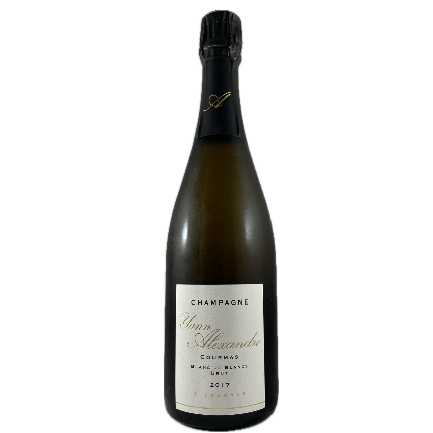 Champagne flaske på hvid baggrund, Champagne Yann Alexandre, Blanc de  Blancs, Millésime 2017, årgangschampagne 2017, brut, hvid etikette