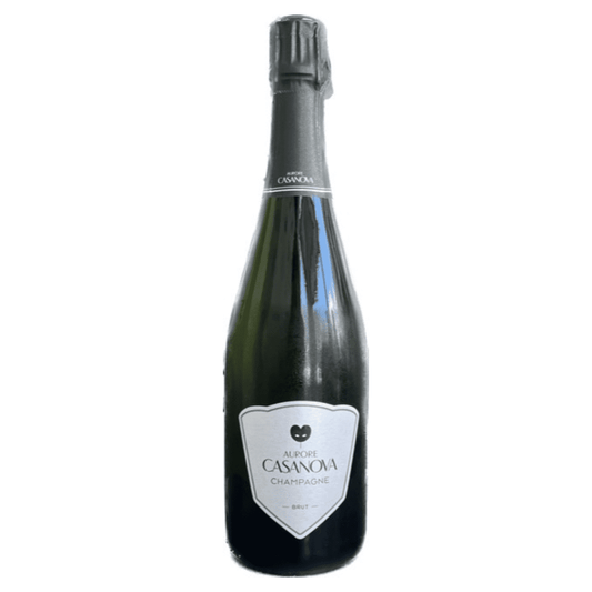 Champagneflaske på hvid baggrund, Champagne Aurora Casaova, Brut, Cuvée Aurora