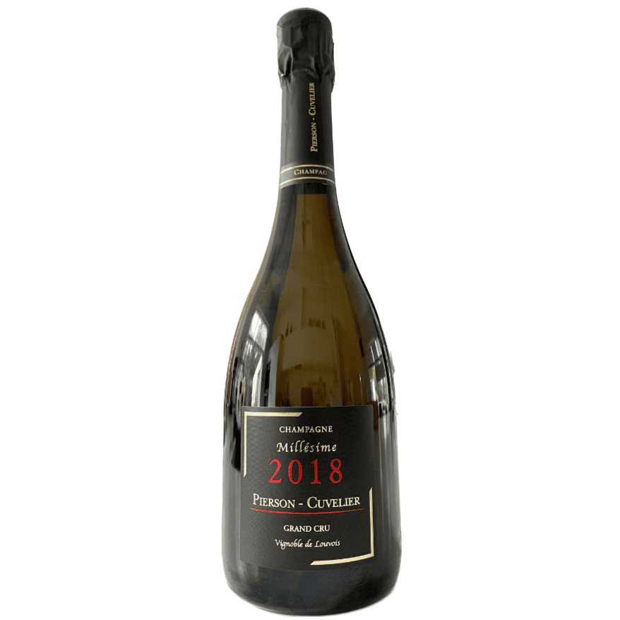 1 flaske årgangschampagne fra Champagne Pierson-Cuvelier, Millésime 2018, Grand Cru, hvid baggrund