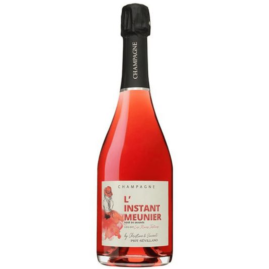 Champagne flaske på hvid baggrund, Champagne Piot-Sévillano, L'Instant Meunier, Rosé de Saignée
